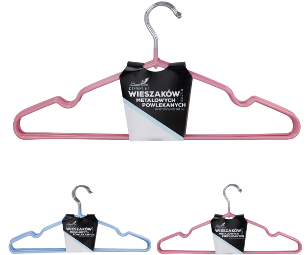 Ensemble de 8 cintres en métal avec revêtement PVC – rose et bleu