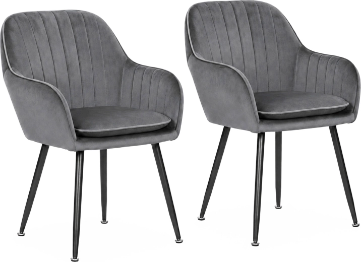 ModernHome lot de 2 chaises de salle à manger rembourrées en velours avec accoudoirs, gris foncé