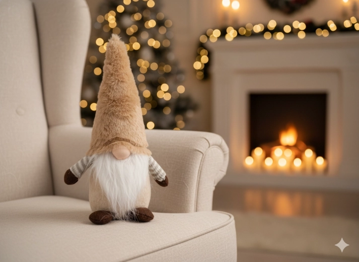 Lutin de Noël beige 25 cm