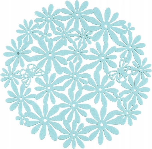 Set de table rond en feutre couleur menthe avec décor floral 30 cm