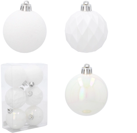Set de boules de Noël blanches 6 cm – 6 pcs