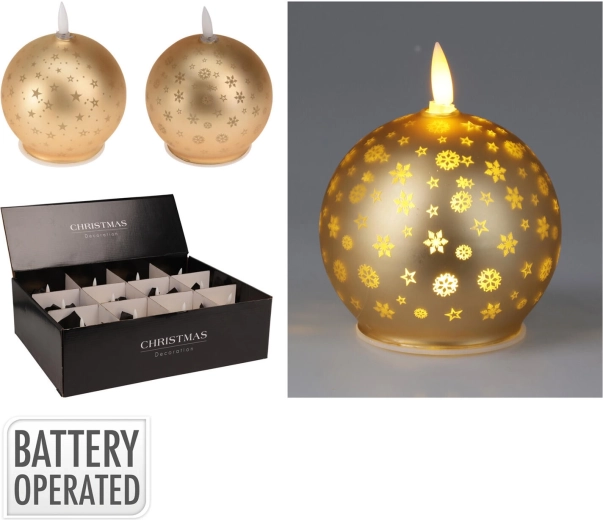 Bougie LED boule 10 cm or – blanc chaud