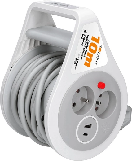 Rallonge électrique Solight sur enrouleur 10 m avec USB-A et USB-C