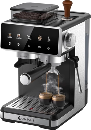 Machine à expresso à levier AMZCHEF avec moulin intégré, 20 bars, argentée