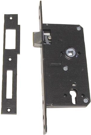 Serrure de porte 90 mm avec renvoi pour cylindre, gauche