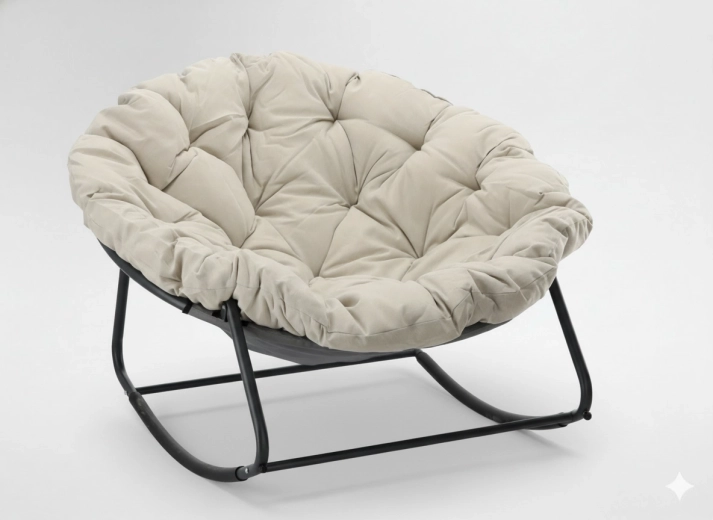 Fauteuil à bascule avec coussin beige et cadre métallique gris 105 × 67 cm