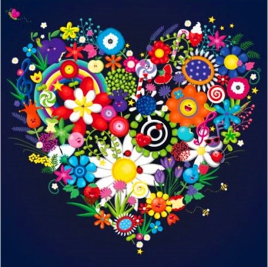 Mosaïque diamant (diamond painting) – cœur floral 30 × 30 cm