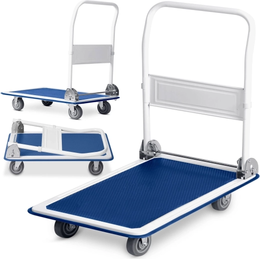 Chariot de transport pliable à plateforme 300 kg Humberg HM-506, blanc et bleu