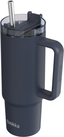 Mug isotherme en acier inoxydable Quokka Stream avec paille, noir, 950 ml