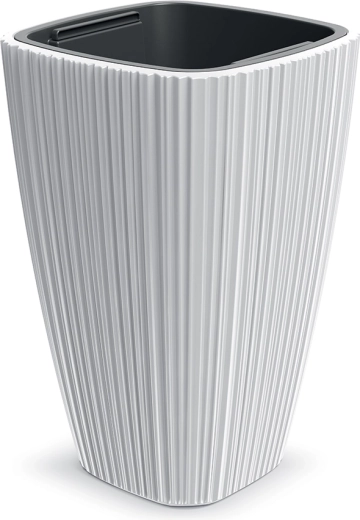Cache-pot Oro 29 cm blanc avec rainures verticales