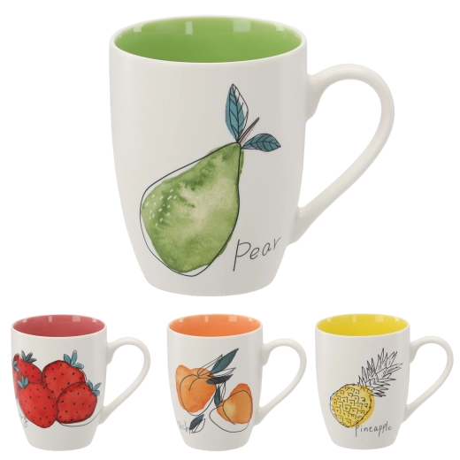 Mug en porcelaine 340 ml avec motif fruité et intérieur coloré