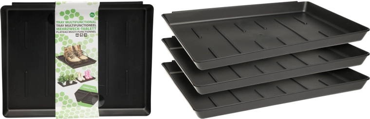 Plateau en plastique multifonction 35 × 27 × 3 cm, noir (lot de 3)