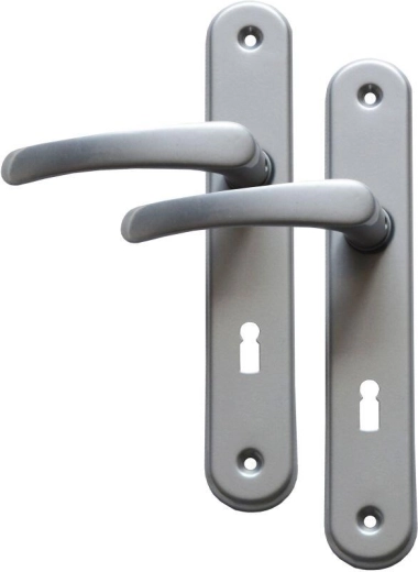 Ferrure de porte MICHAELA poignée + bouton fixe, entraxe 72 mm, argent