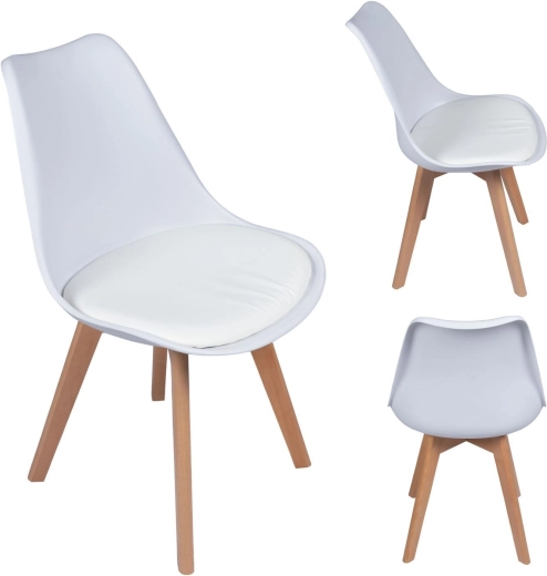 Chaise de salle à manger scandinave avec coussin, blanche - 1 pièce