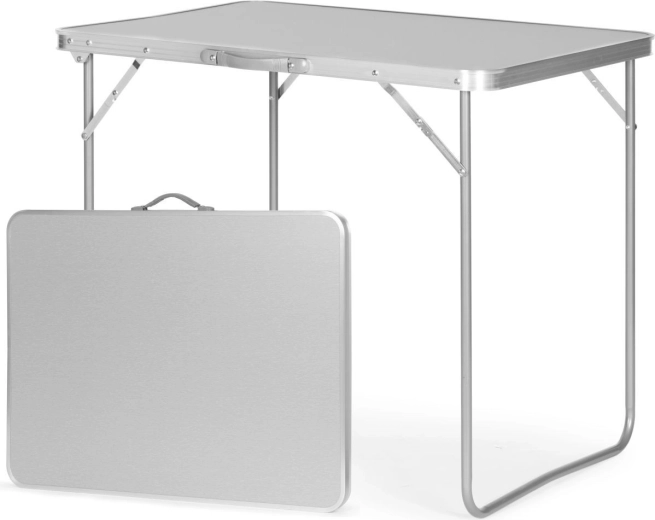 Table de camping pliante en forme de valise avec poignée 80 × 60 × 70 cm, argentée - 1 pièce