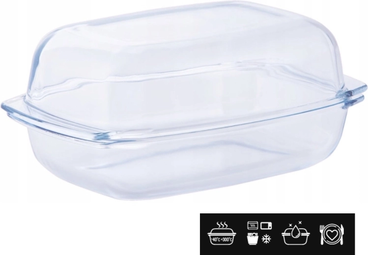 Plat rectangulaire en verre résistant à la chaleur avec couvercle 5 l