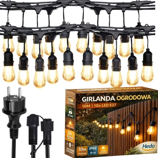 Guirlande lumineuse d’extérieur 10 m avec 10 ampoules LED E27, blanc chaud, IP44