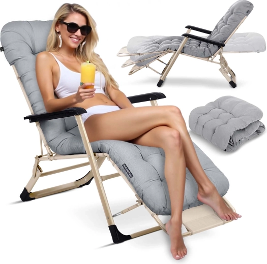 Chaise longue de jardin pliante avec coussin Sofotel ChillWell, gris clair