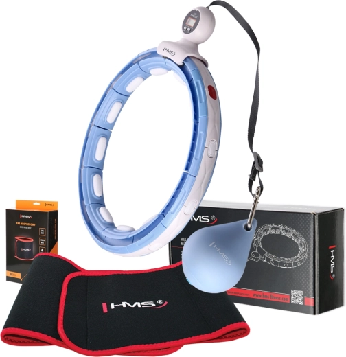 Kit HMS : cerceau hula hoop de massage intelligent avec poids, aimants et compteur + ceinture amincissante bleue