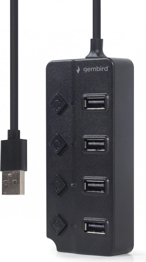 Hub USB 2.0 à 4 ports avec interrupteurs, noir