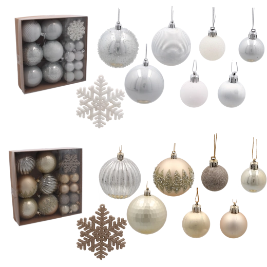Set de 30 décorations de Noël – boules dorées et argentées 6 cm, incassables