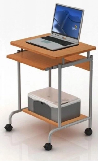 Bureau informatique compact avec tablette coulissante pour clavier, hêtre