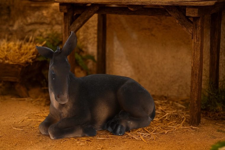 Figurine d’ânon couché en polyrésine pour crèche 14 × 26 × 21 cm