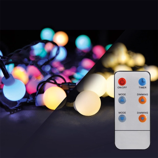 Guirlande de Noël LED Solight avec boules RGB et lumière blanche, 200 LED, 8 m
