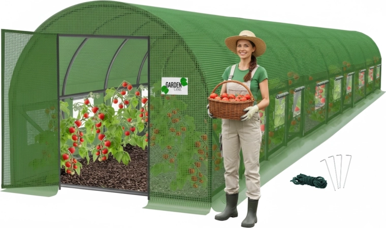 Serre de jardin tunnel 10 segments verte 10 × 5 × 2 m avec portes battantes
