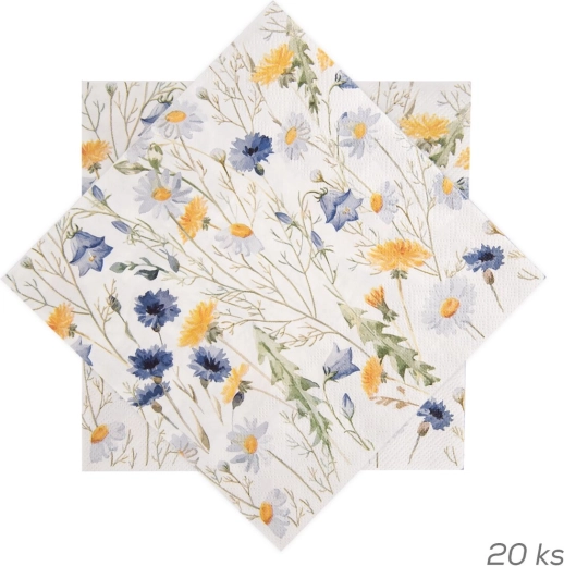Serviettes en papier à motif de fleurs printanières bleues 33 × 33 cm 20 pcs