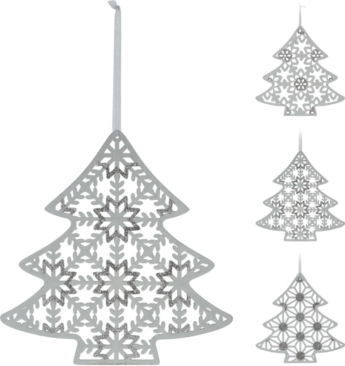 Décoration suspendue en bois arbre 30 cm blanche