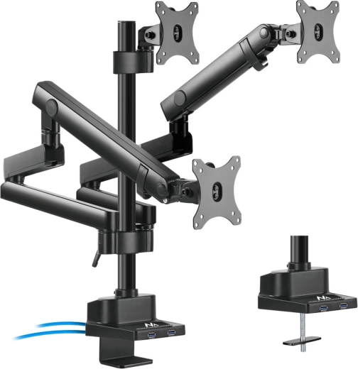Support de bureau pour 3 moniteurs avec ports USB