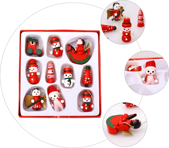 Décorations de Noël en bois pour sapin, suspensions – lot de 10 pièces