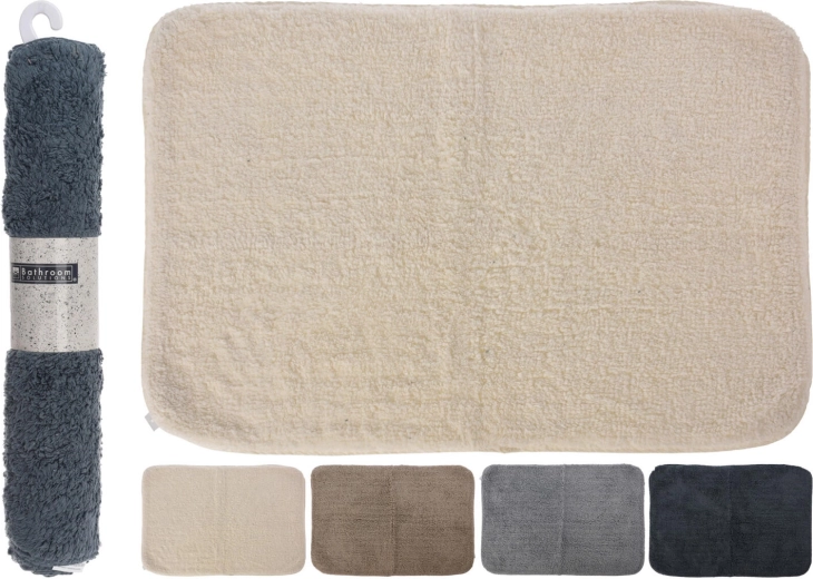 Tapis de bain 60 × 90 cm en coton et polypropylène, motifs assortis
