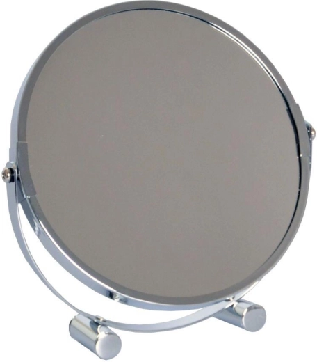 Miroir cosmétique double face avec support, diamètre 17 cm, chromé
