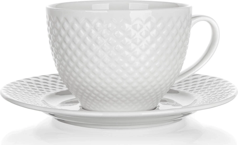 Tasse en céramique avec soucoupe DIAMOND 220 ml, blanche