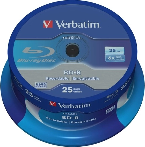 Média Blu-ray VERBATIM BD-R 25 Go 6× DataLife, spindle 25 pcs