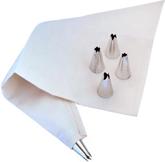 Kit de décoration de gâteaux avec poche en coton et 5 douilles métalliques