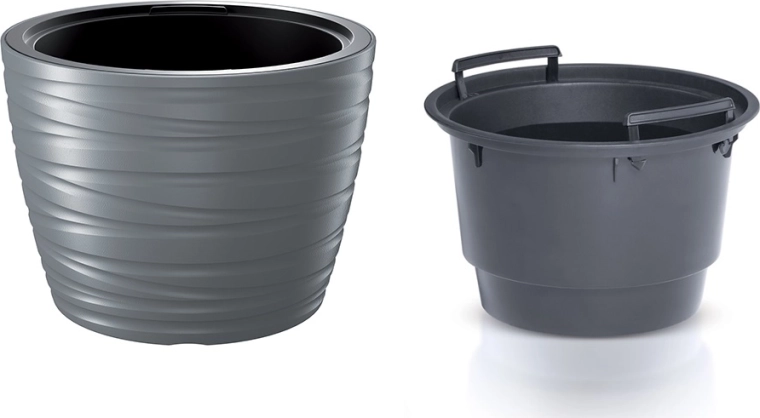 Jardinière basse Maze avec insert 37,5 cm – pierre grise