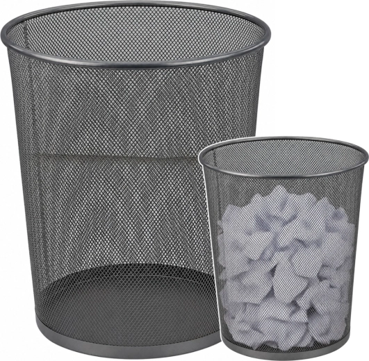 Corbeille à papier de bureau en métal grillagé, ronde, argentée 19 l