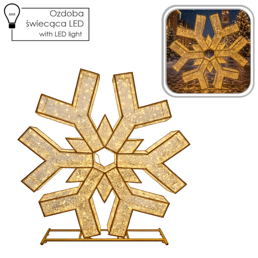 Décoration de Noël LED 3D flocon de neige 2 m, 1200 LED, blanc chaud et blanc froid