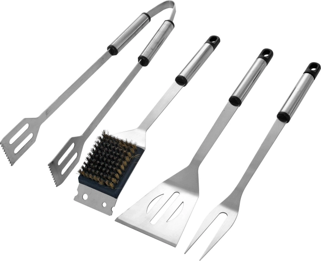 Set d’ustensiles de barbecue en acier inoxydable, 4 pièces