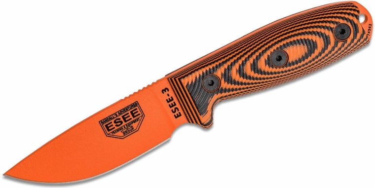 ESEE Model 3 3D Orange couteau de survie 8,8 cm, G10, noir‑rouge, étui noir