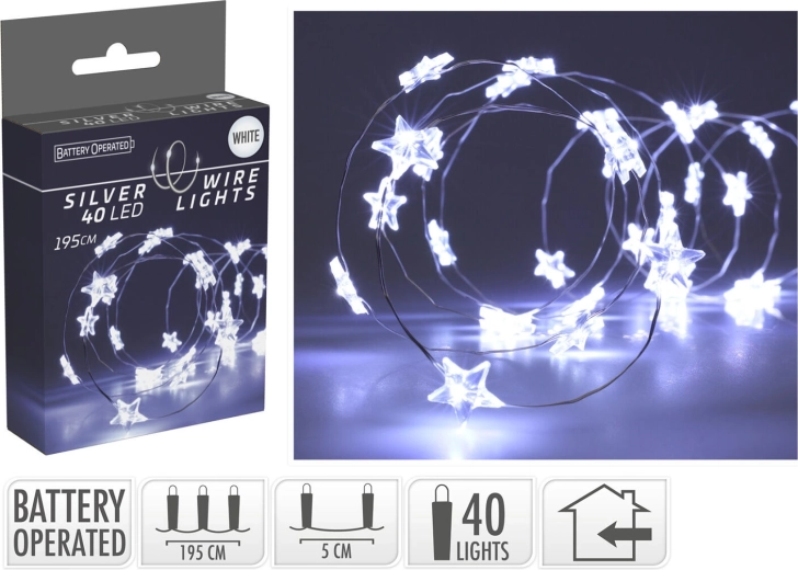 Guirlande lumineuse LED de Noël étoiles 1,95 m 40 LED blanc froid - 1 pièce