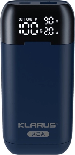 Klarus K2A 3-en-1 chargeur intelligent double avec support de batteries et powerbank, écran LCD