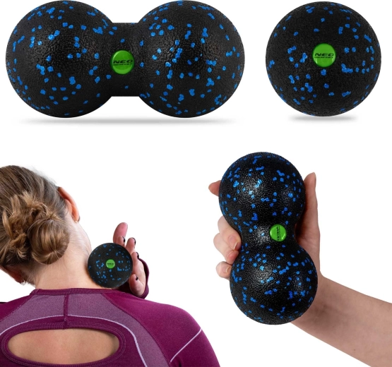 Balle de massage et double balle (peanut) – set, noir-bleu
