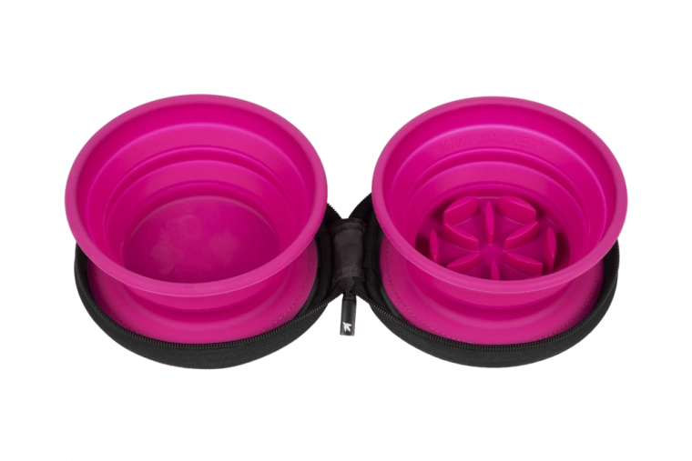 Gamelle de voyage double avec slow feeder KIWI WALKER – rose, 2 pcs
