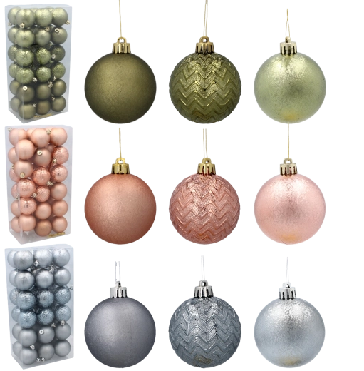 Set de boules de Noël 6 cm, 36 pcs – olive, cuivré et graphite