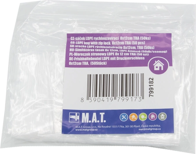 Sachets LDPE avec fermeture à glissière 8 × 12 cm, transparents, 50 pcs