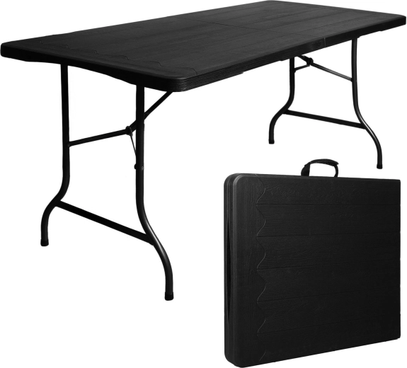 Table pliante de jardin et de catering 180 cm en valise, noire